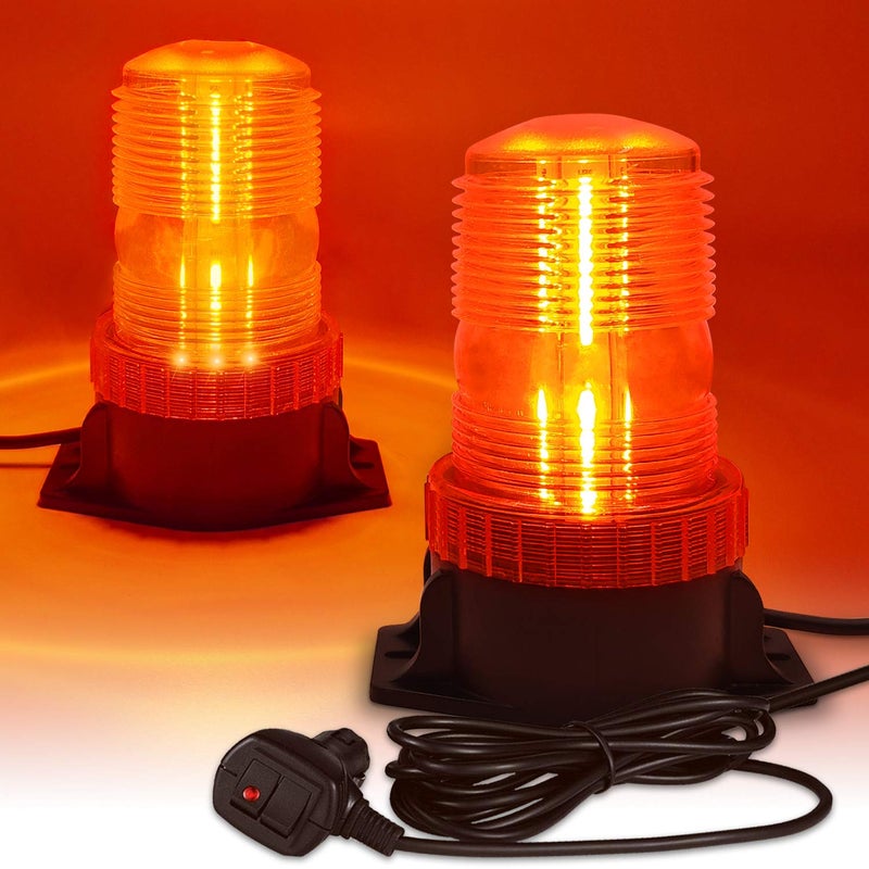 EASE2U E ضوء فلاش LED، 12V-24V تحذير طوارئ أضواء كاشفة مع مغناطيس وسلك مستقيم بطول 16.4 قدم لمركبات الرافعة الشوكية والشاحنات والجرارات وعربات الجولف وUTV والسيارات والحافلات (1 قطعة، كهرماني) - Image 1
